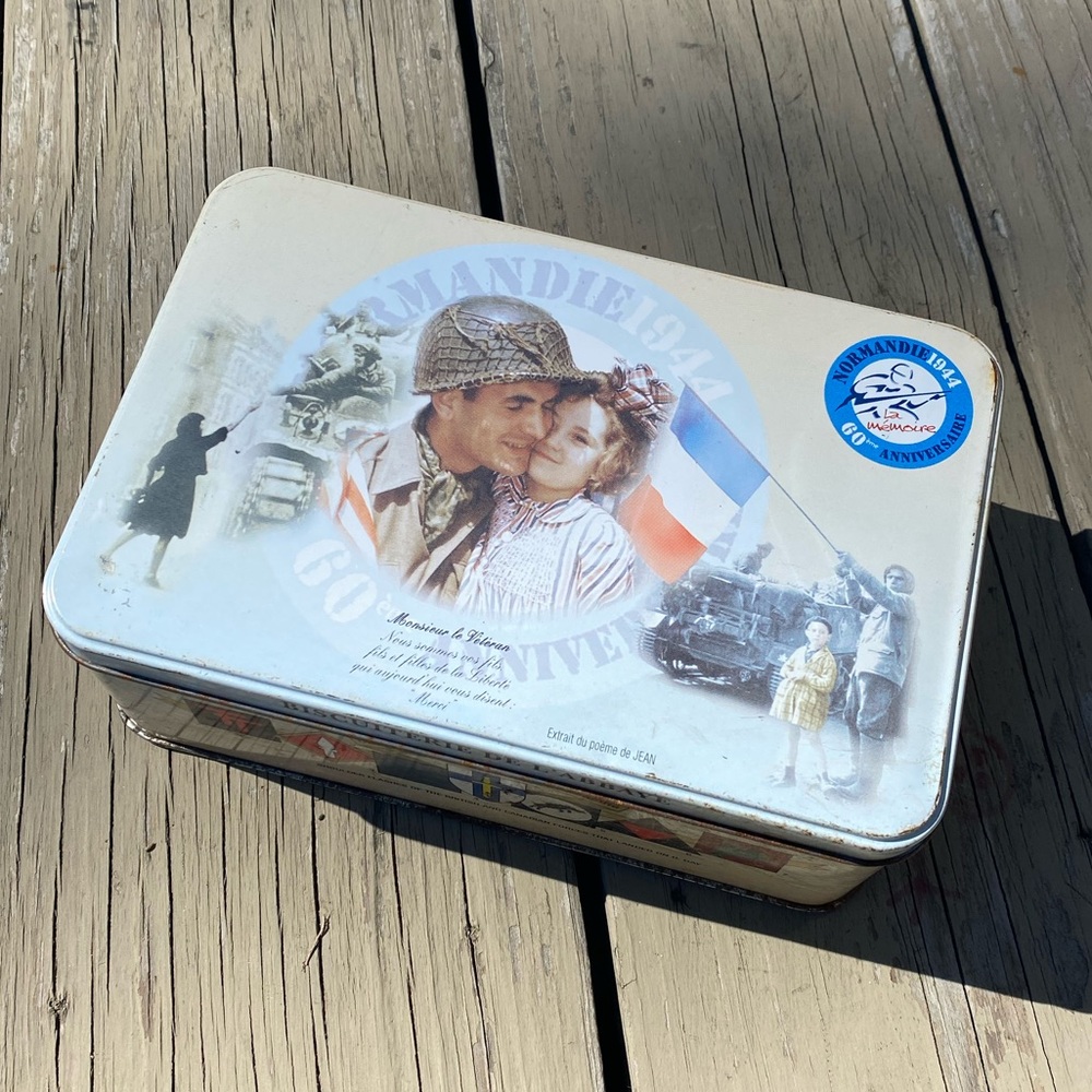 Vintage Normandy Commemorative French Cookie Tin Box 2004